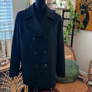 Fleurette Black Italian Wool Timeless Classic Double Breasted Nautical Peacoat